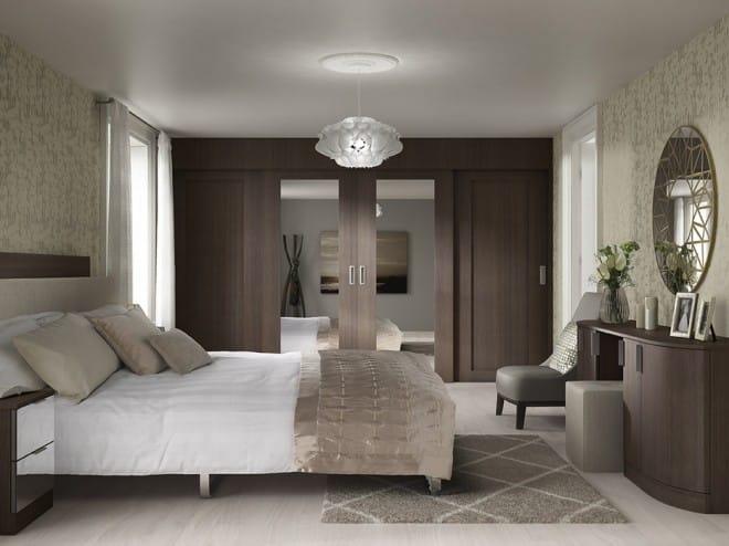Mode sliding bedroom design available at Hush Bedrooms - dark brown