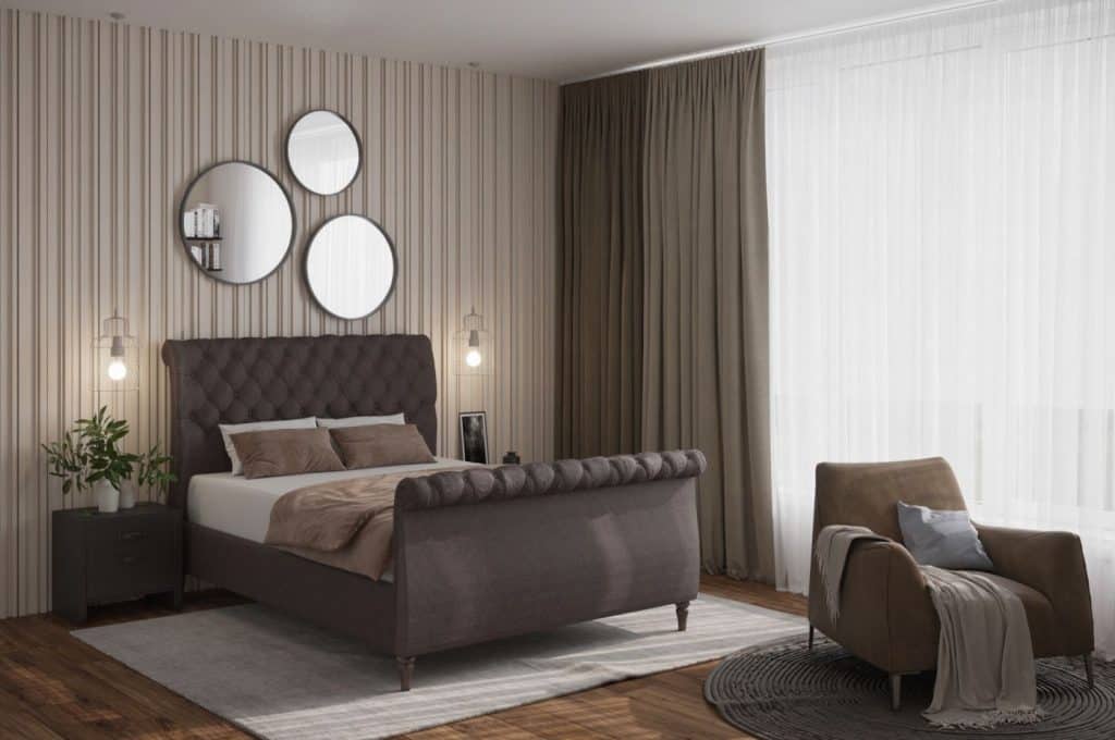 Chesterfild bedroom design at Hush Bedrooms - brown bed