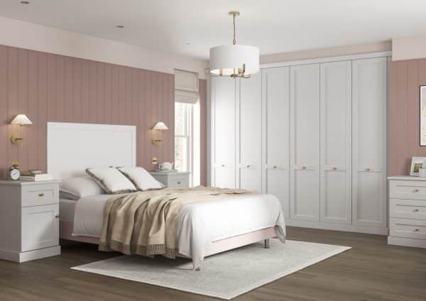 Acadia White Shaker wardrobe and bed side tables in pink room