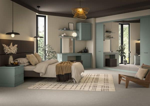 Eaton Fern green Bedroom range with mirrored wardrobe doors