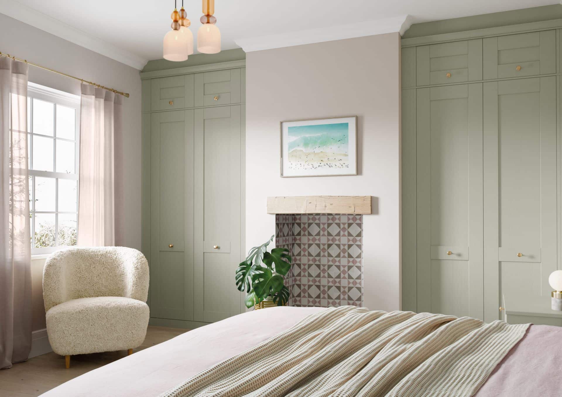 Fitted Milton range wardrobe sage green with gold door handles Fitted Milton range wardrobe sage green with gold door handles
