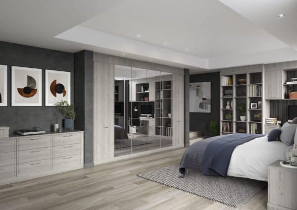Lindley Nordic grey Bedroom with mirrored wardrobes