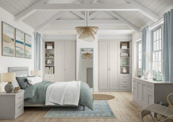 matt alabaster Hallaton fitted bedroom range with shelving