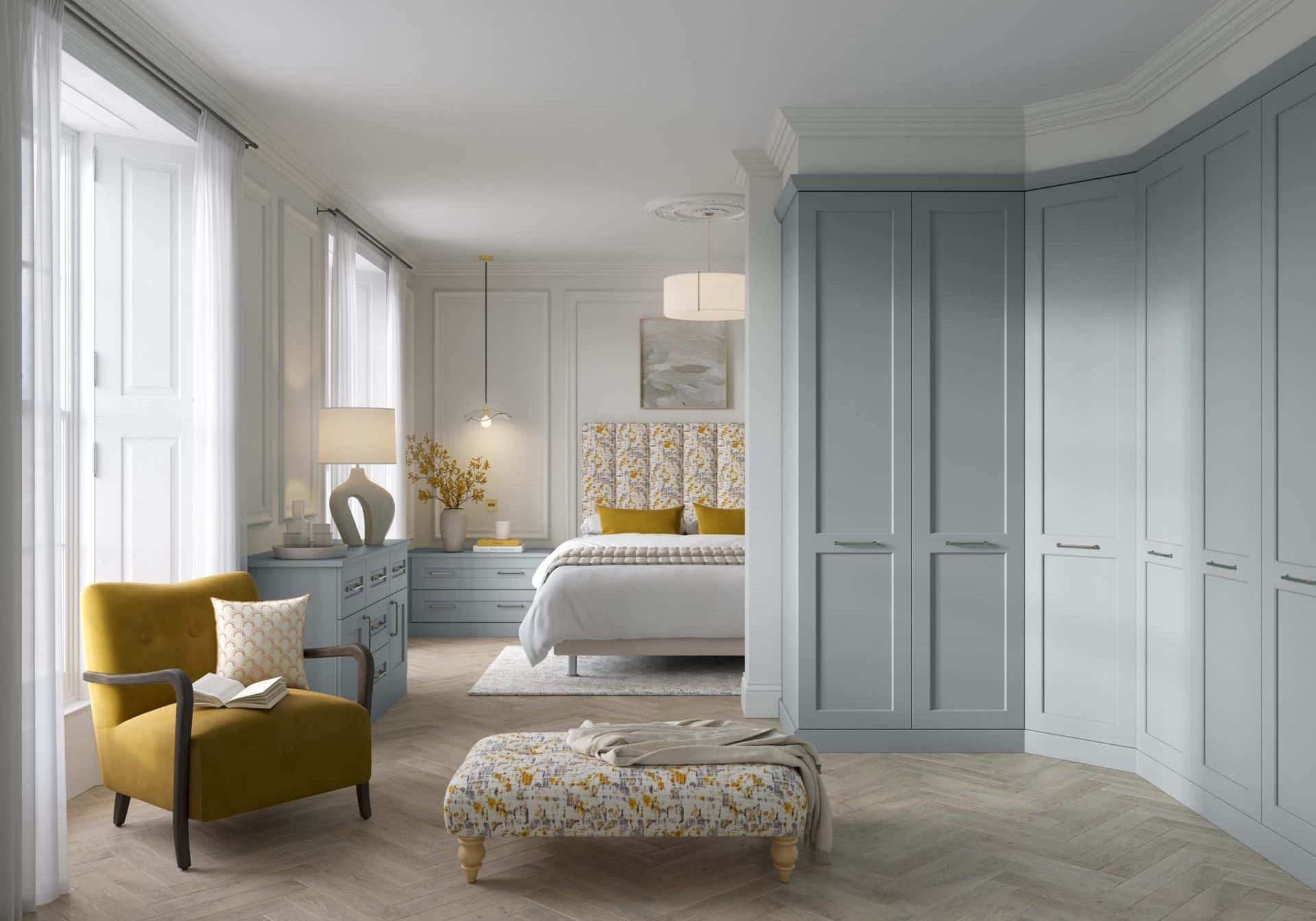 Acadia-Fjord-Shaker fitted bedroom Acadia range fitted shaker wardrobe in blue